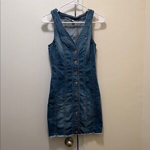Guess Blue Denim Button-Front Midi Dress